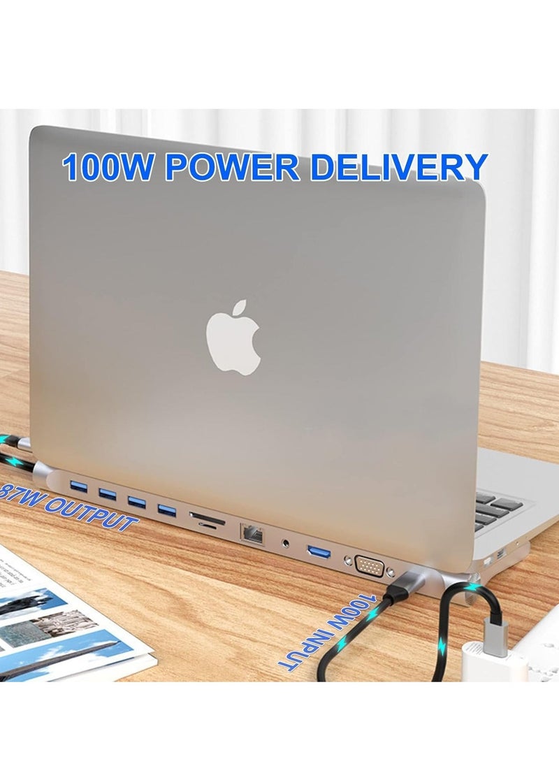 JAJEEK 11-in-1 USB C Docking Station with 4K HDMI, VGA, SD/TF Card Reader, 4 USB 3.0 Ports, RJ45 Ethernet – MacBook, Mac Pro, iMac & More – Multi-Port Adapter for Enhanced Productivity & Seamless Connectivity  - Image 3