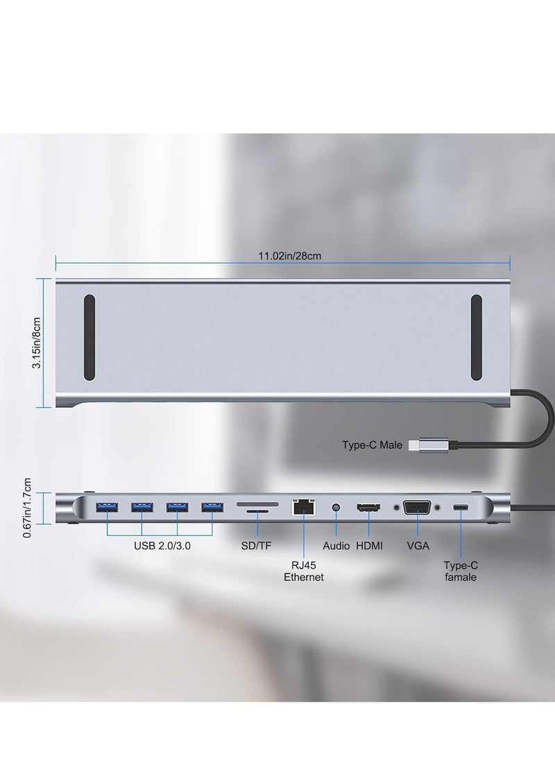 JAJEEK 11-in-1 USB C Docking Station with 4K HDMI, VGA, SD/TF Card Reader, 4 USB 3.0 Ports, RJ45 Ethernet – MacBook, Mac Pro, iMac & More – Multi-Port Adapter for Enhanced Productivity & Seamless Connectivity  - Image 4