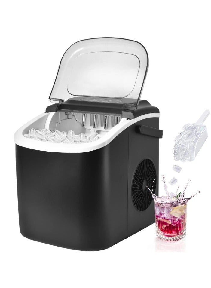 Automatic Ice Maker, Lightweight and Portable, Self-Cleaning Function, Easy to Operate, Smart Operation, 1.3L Fast Ice Making with Low Noise, for Home Kitchen, Bars, Cafes, Restaurants HZB-16M Black
