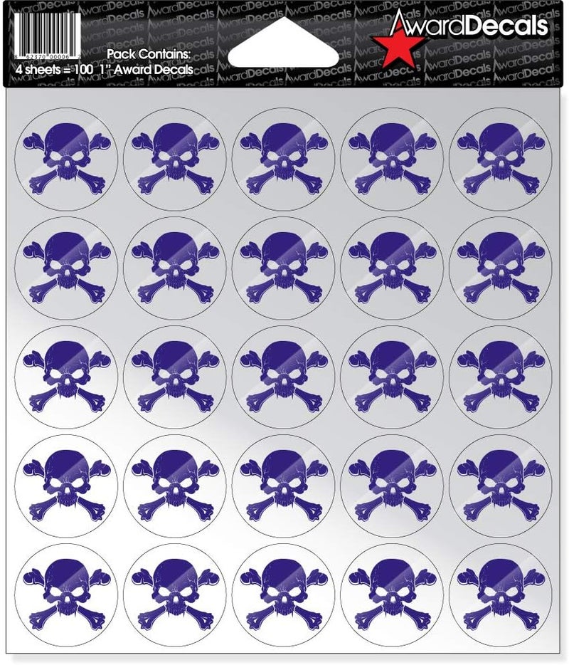 New Skull and Crossbone (Purple on Clear) Sticker Set 1" (100 Decals) The Original Premium 20mil Thick Helmet Decals Made in The USA Since 1976