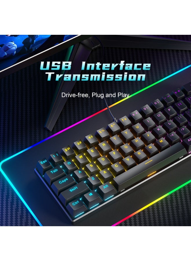 60%  White Wired Gaming Keyboard, 61 Keys RGB Backlit Wrist Rest Ultra-Compact Mini Waterproof Keyboard for PC Computer Gamer - Image 3