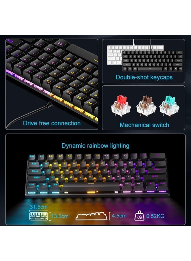 60%  White Wired Gaming Keyboard, 61 Keys RGB Backlit Wrist Rest Ultra-Compact Mini Waterproof Keyboard for PC Computer Gamer - Image 4