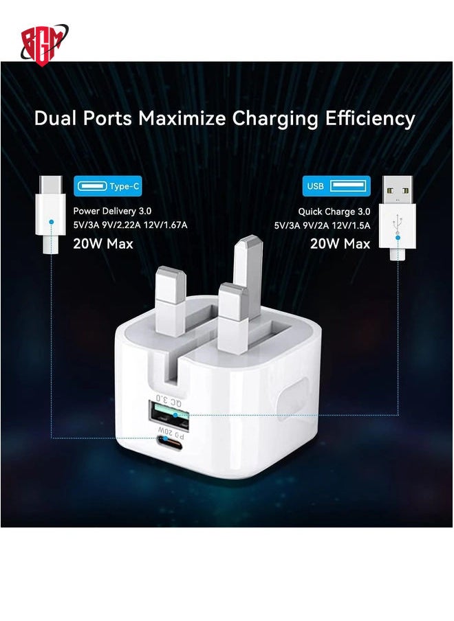 20W USB C Charger Block, 2-Ports [USB-C + USB] Charging Station, QC PD3.0 GaN Fast Charging Block, Type C Power Adapter for iPad Pro/iPhone/Samsung Note/Galaxy (Not with Cable)