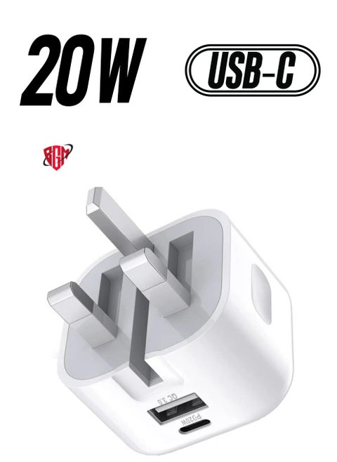 20W USB C Charger Block, 2-Ports [USB-C + USB] Charging Station, QC PD3.0 GaN Fast Charging Block, Type C Power Adapter for iPad Pro/iPhone/Samsung Note/Galaxy (Not with Cable)