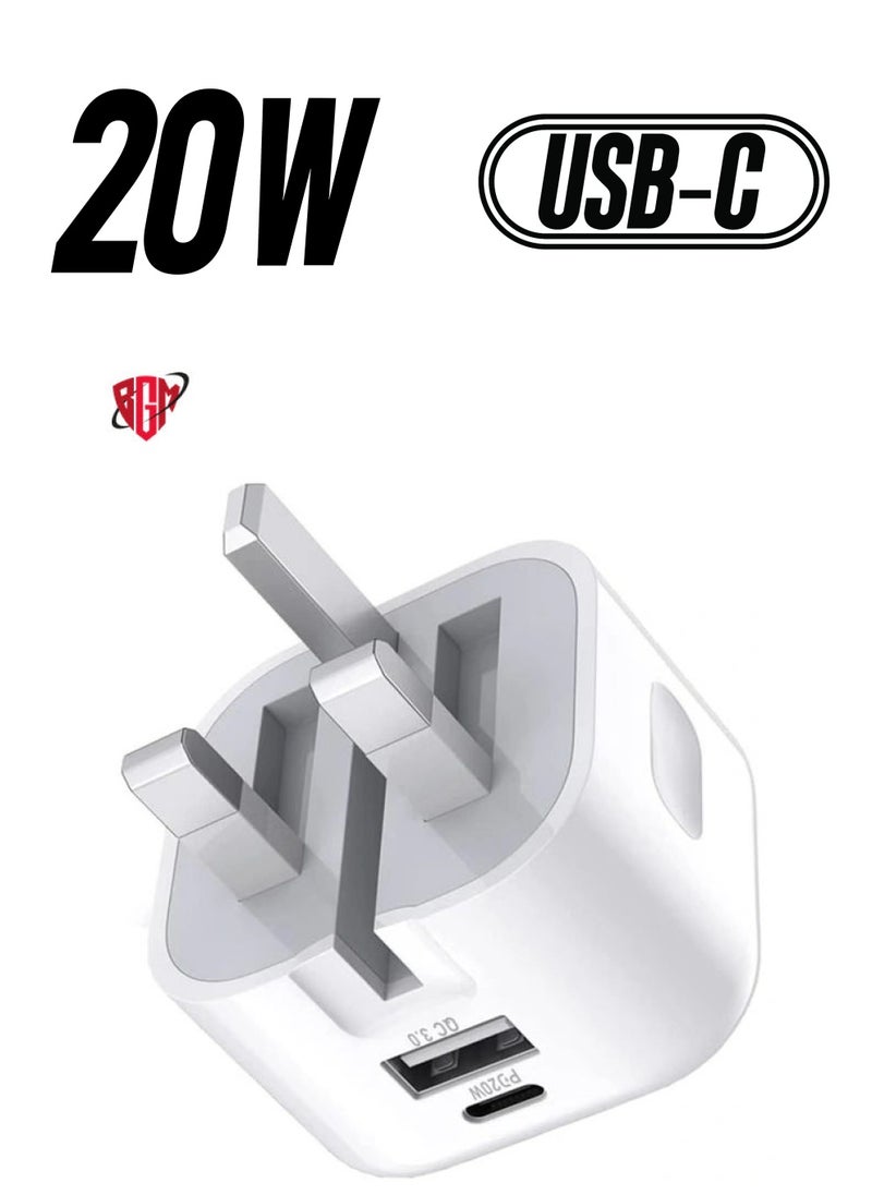20W USB C Charger Block, 2-Ports [USB-C + USB] Charging Station, QC PD3.0 GaN Fast Charging Block, Type C Power Adapter for iPad Pro/iPhone/Samsung Note/Galaxy (Not with Cable)