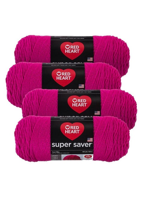 Super Saver Yarn (4 Pack Of 7Oz Skeins) (Shocking Pink)