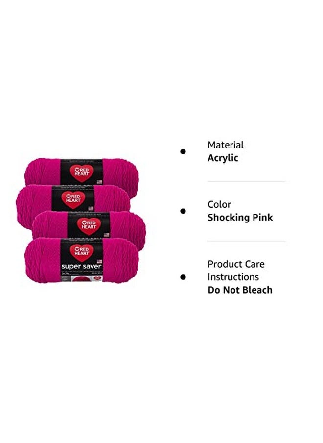 RED HEART - Super Saver Yarn (4 Pack Of 7Oz Skeins) (Shocking Pink) - Image 1