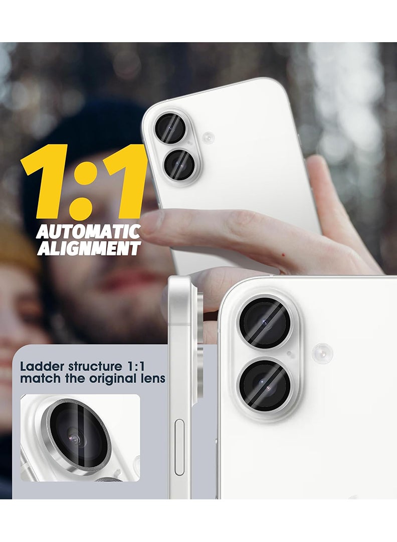Theodor iPhone 16/ 16 Plus 2 Pcs Camera Lens Protector With 9H Tempered HD Glass Camera Cover Anti Scratch Aluminum Alloy Camera Ring, Silver - Image 4