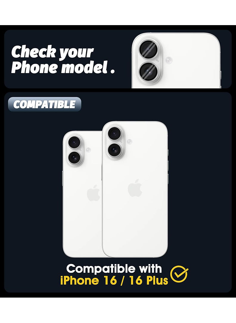 Theodor iPhone 16/ 16 Plus 2 Pcs Camera Lens Protector With 9H Tempered HD Glass Camera Cover Anti Scratch Aluminum Alloy Camera Ring, Silver - Image 2