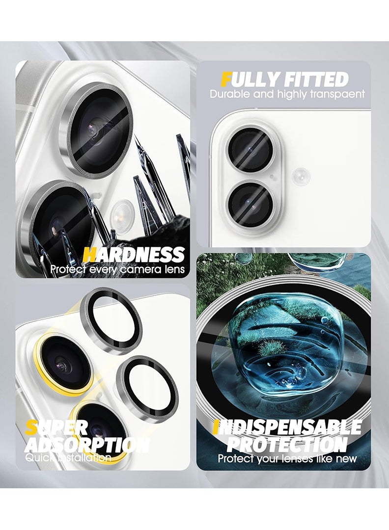 Theodor iPhone 16/ 16 Plus 2 Pcs Camera Lens Protector With 9H Tempered HD Glass Camera Cover Anti Scratch Aluminum Alloy Camera Ring, Silver - Image 3
