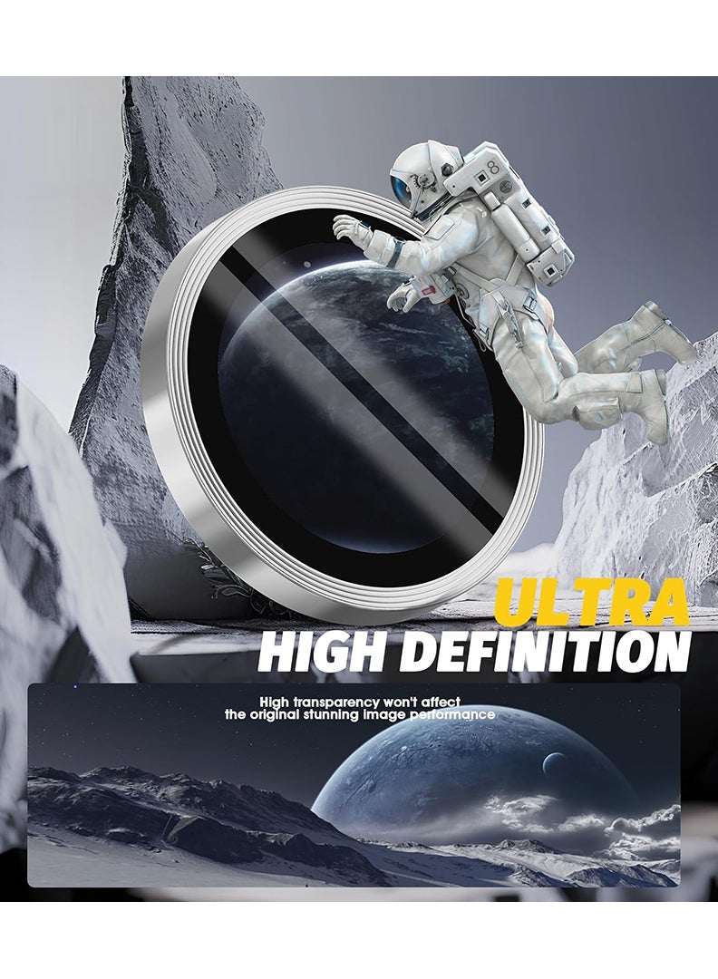 Theodor iPhone 16/ 16 Plus 2 Pcs Camera Lens Protector With 9H Tempered HD Glass Camera Cover Anti Scratch Aluminum Alloy Camera Ring, Silver - Image 5