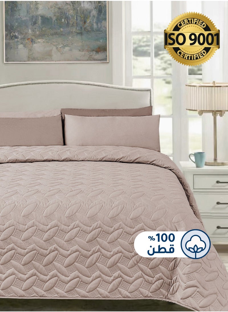 Master Home Textile - 3Piece Cotton Bedspread Set Fits 120 x 200 cm Single Size Bed Single Size Compressed Comforter Set Elmira Series - Image 1