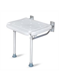 Folding Shower Bench Wall Mounted Flip-up Bath Seat Screw-in Bathroom Chair Stool with Non-Slip Feet Drainage Holes Shower Head Slot for Elderly Seniors Disabled