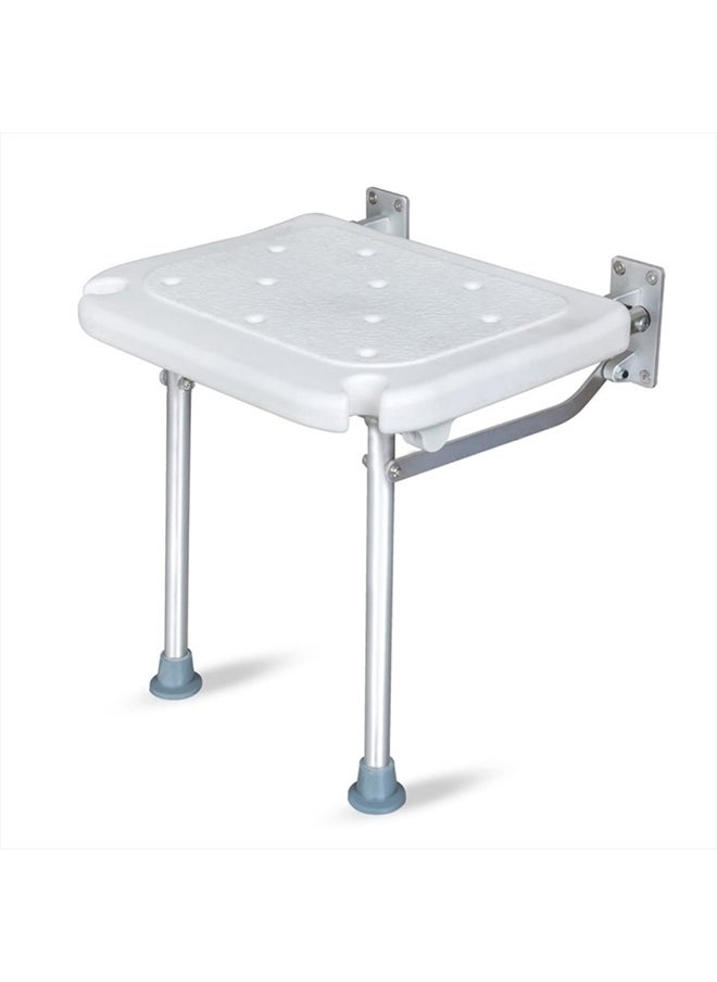 KKnoon - Folding Shower Bench Wall Mounted Flip-up Bath Seat Screw-in Bathroom Chair Stool with Non-Slip Feet Drainage Holes Shower Head Slot for Elderly Seniors Disabled - Image 1
