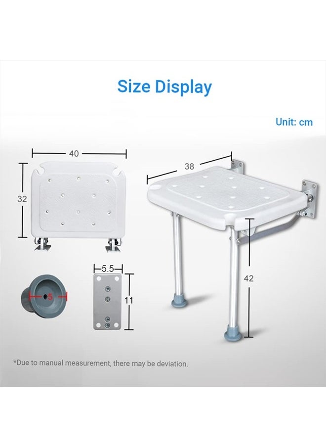 KKnoon - Folding Shower Bench Wall Mounted Flip-up Bath Seat Screw-in Bathroom Chair Stool with Non-Slip Feet Drainage Holes Shower Head Slot for Elderly Seniors Disabled - Image 1