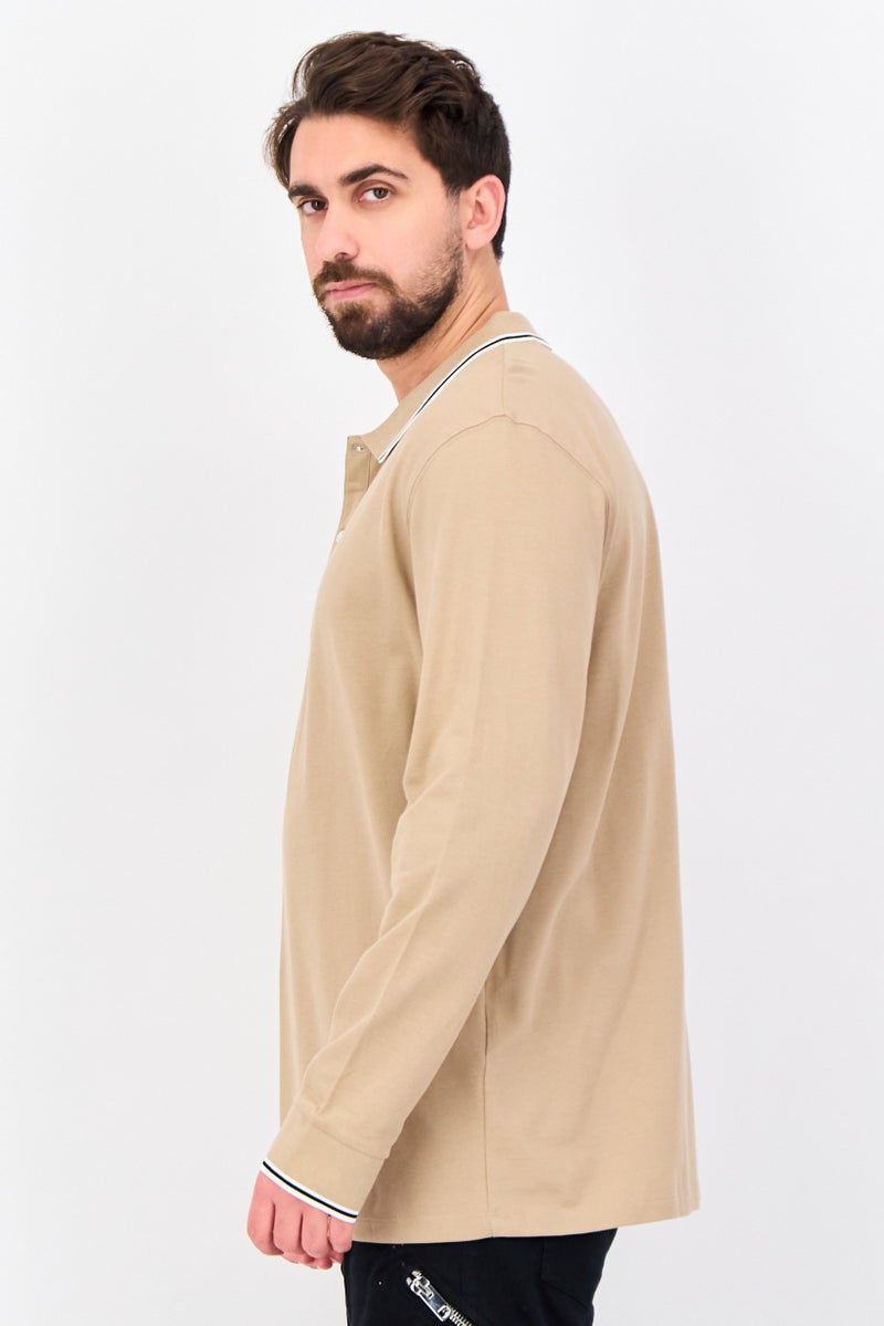 Celio Men Regular Fit Solid Long Sleeves Polo Shirt, Beige - Image 2