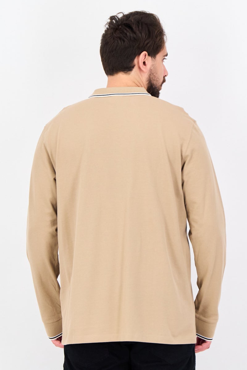 Celio Men Regular Fit Solid Long Sleeves Polo Shirt, Beige - Image 4