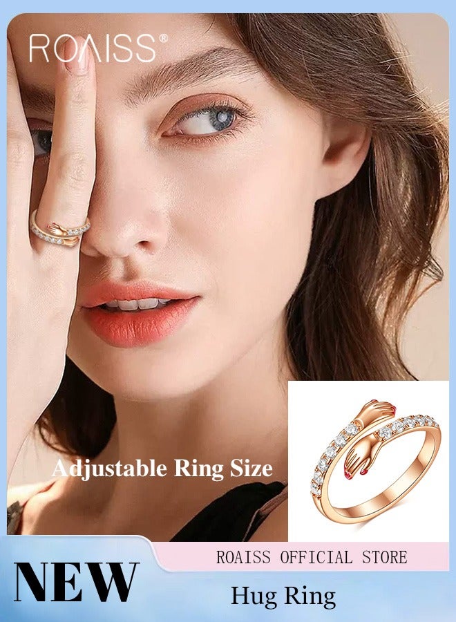roaiss Women's Fashion Gold Ring, Embrace Design, Diamond-Studded Resin Ring, Adjustable Opening, Stylish Unique Jewelry for Anniversary, Holiday, Birthday Gifts, Rose Gold - Image 2