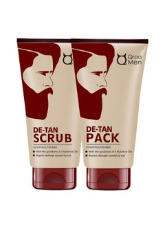 Qraa Men De Tan Pack With De Tan Scrub For Skin Lightening Brightening | Dirt & Blackhead Removal |Tan Removal Face Scrub & Pack | 100Gm X 2 (Pack Of 2)  - Image 1