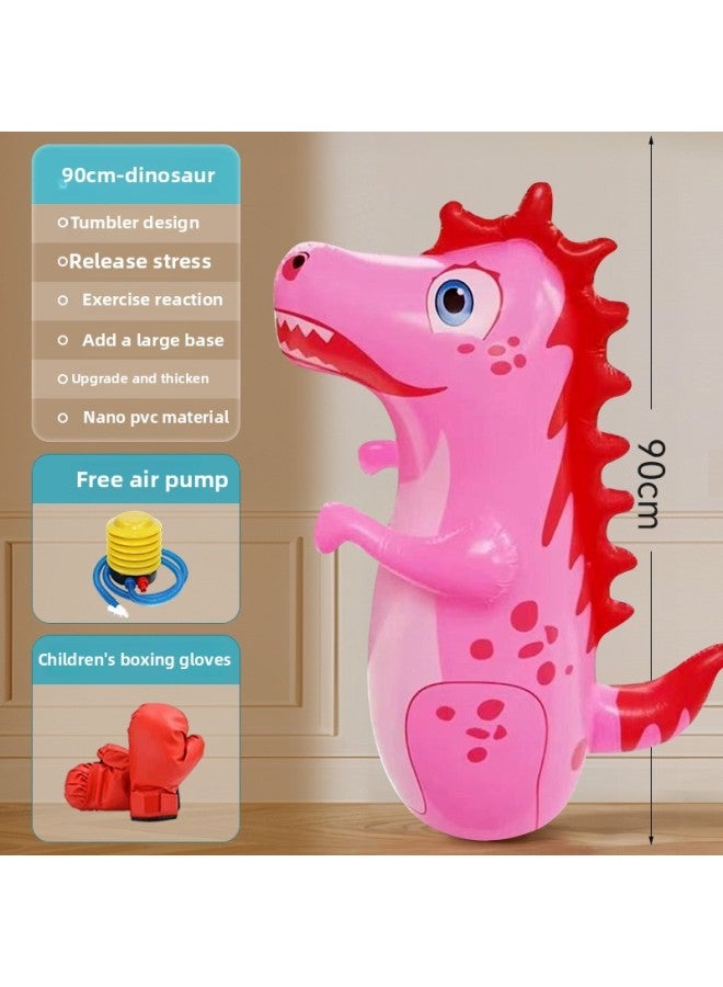 Sandbag Tumbler Decompression Sandbag Adult Home Boxing Training Equipment Kidsren's Fitness Inflatable Boxing Column Cool-Color:[upgraded Nano Material + Gloves] Pink Dinosaur ★ Comes With Air Pump + Repair Patch  - Image 1