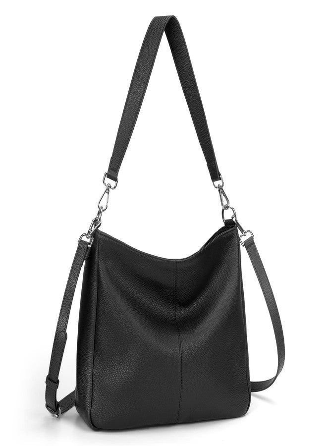 befen Black Genuine Leather Hobo Bags Purses for Women, Women's Shoulder bag Handbags Crossbody Bag with 2 Shoulder Straps - Image 1