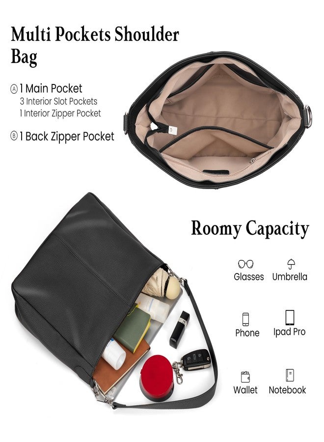 befen Black Genuine Leather Hobo Bags Purses for Women, Women's Shoulder bag Handbags Crossbody Bag with 2 Shoulder Straps - Image 3