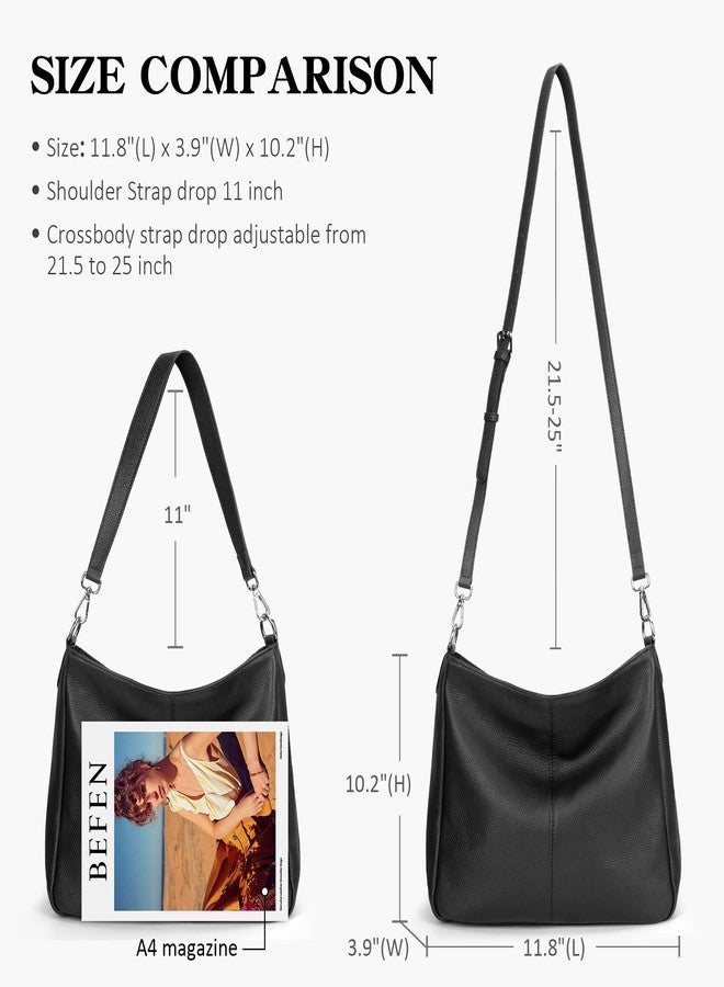 befen Black Genuine Leather Hobo Bags Purses for Women, Women's Shoulder bag Handbags Crossbody Bag with 2 Shoulder Straps - Image 5