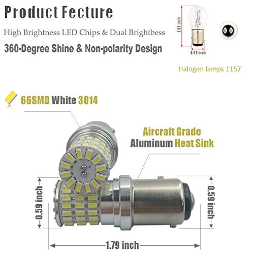 iBrightstar 9-30V Extremely Bright 1157 2057 2357 7528 BAY15D LED Bulbs Replacement for Back Up Reverse Lights or Tail Brake Lights, Xenon White - Image 2