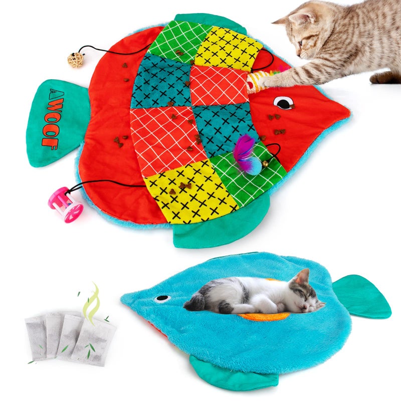 AWOOF Cat Mat Cute Soft Catnip Mat Cat Activity Mat Machine Washable Catnip Toys Interactive Cat Toys for Indoor Cats Fish Shape - Image 2