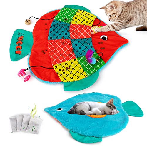 AWOOF Cat Mat Cute Soft Catnip Mat Cat Activity Mat Machine Washable Catnip Toys Interactive Cat Toys for Indoor Cats Fish Shape - Image 1