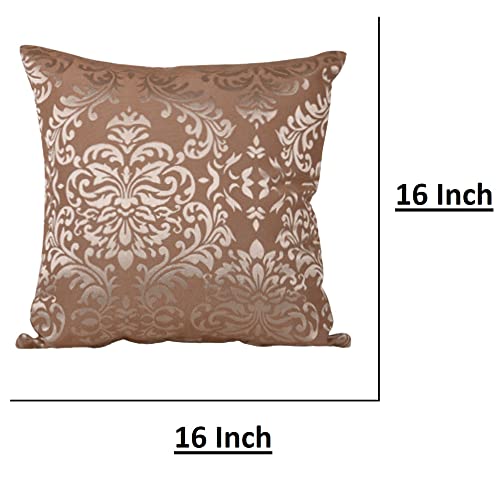 Home - The Best is for You Designer Self Design Cotton 275 TC Cushion Covers | Pack of 2 (Brown_Damask, 16X16 Inch) - Image 3