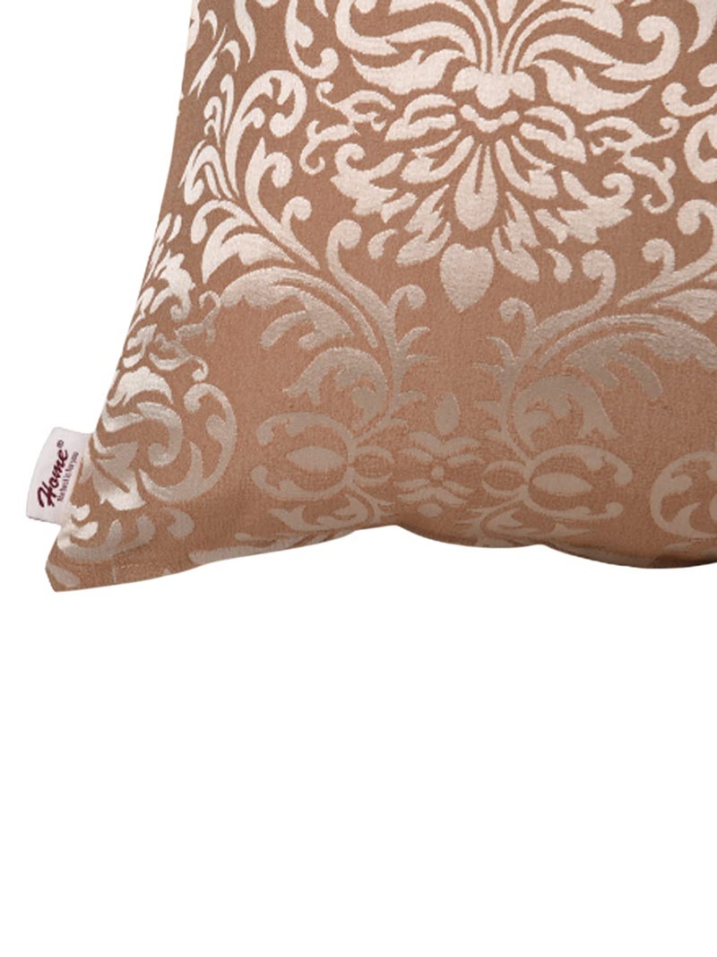 Home - The Best is for You Designer Self Design Cotton 275 TC Cushion Covers | Pack of 2 (Brown_Damask, 16X16 Inch) - Image 4