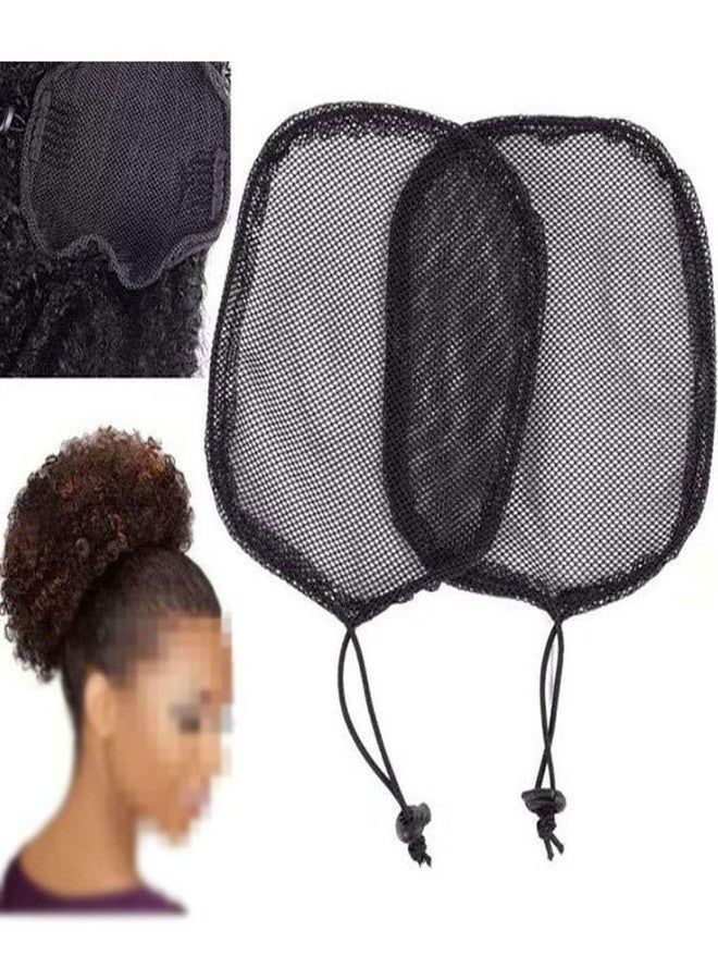 Teensery 6 Pcs Ponytail Net Stretchy Drawstring Ponytail Base Hair Net Weaving Net Cap for Women Ladies Girls (Round and Square) - Image 2