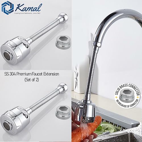 KAMAL SPR-0784-S2 Stainless Steel 304 Extension Spout Faucet – 360° Flexible Rotation | Dual Flow Switch Mode | Heavy-Duty Brass Connector | Durable Spout | Set of 2 | Spout Installation - Image 2