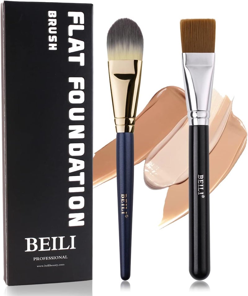 BEILI Foundation Makeup Brush Face Powder Blushes Foundation Makeup Brush for Blending Application for Concealer Cream and Liquid Make Up2PC
