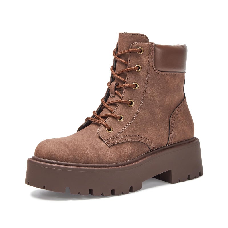 YZ Lace-up Combat Boots Ankle Bootie for Women-Water-Resistant Side Zip Platform Lug sole Boots (Brown, 8.5, Adult, Women, 8.5, Numeric, US Footwear Size System, Medium) - Image 1