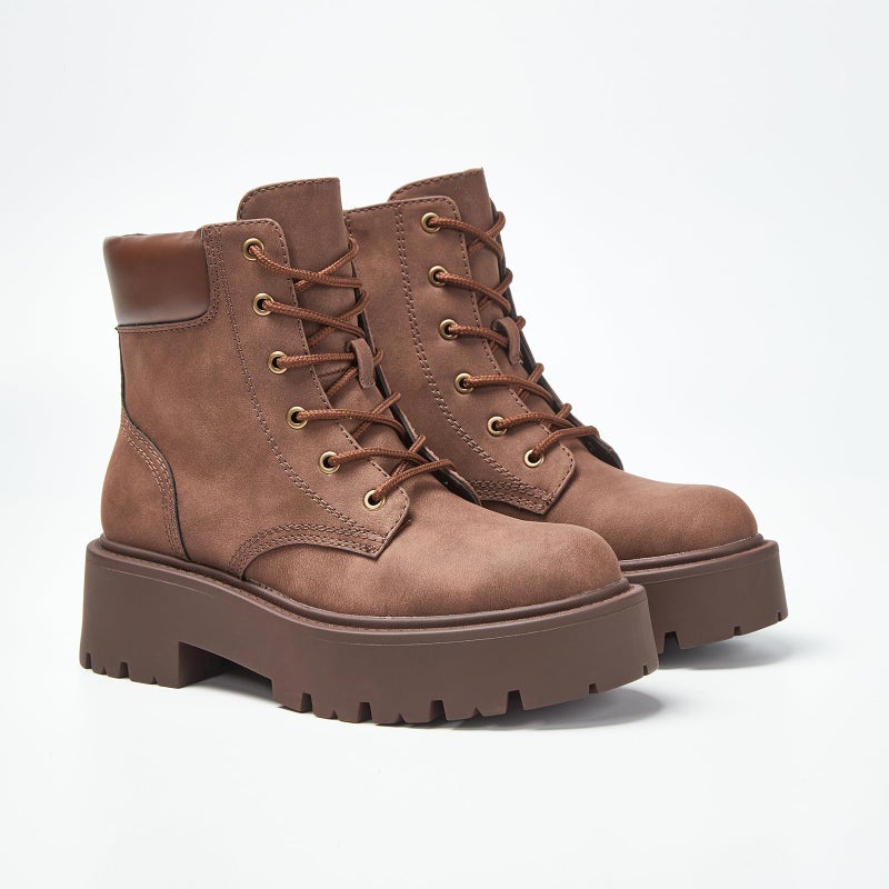 YZ Lace-up Combat Boots Ankle Bootie for Women-Water-Resistant Side Zip Platform Lug sole Boots (Brown, 8.5, Adult, Women, 8.5, Numeric, US Footwear Size System, Medium) - Image 5