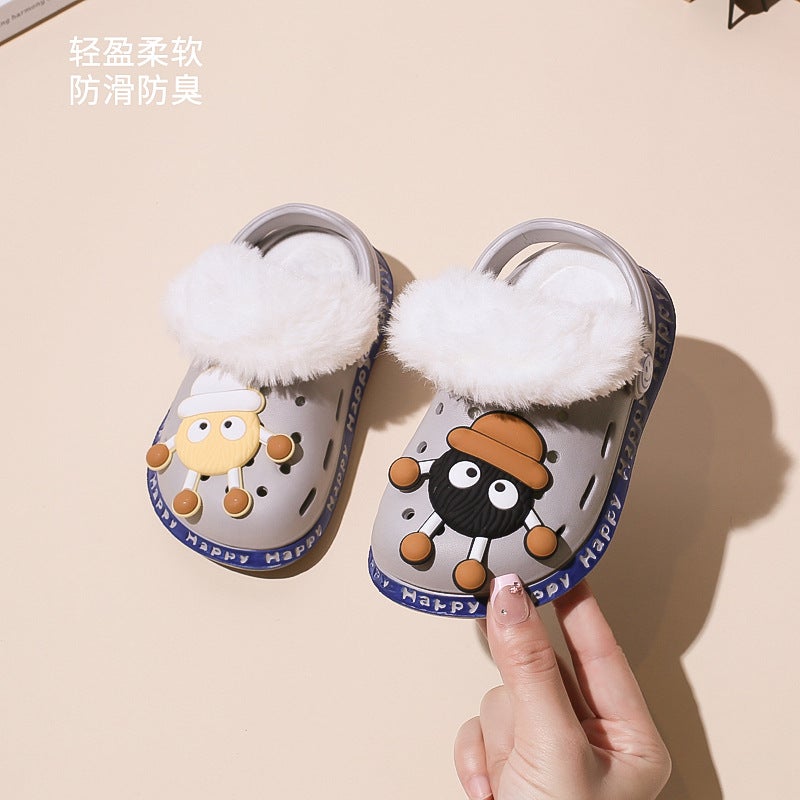 Fleece-Lined Cotton Slippers Men'S And Women'S Cartoon Bag With Warm Winter Indoor Non-Slip Children'S Hole Shoes - Image 2