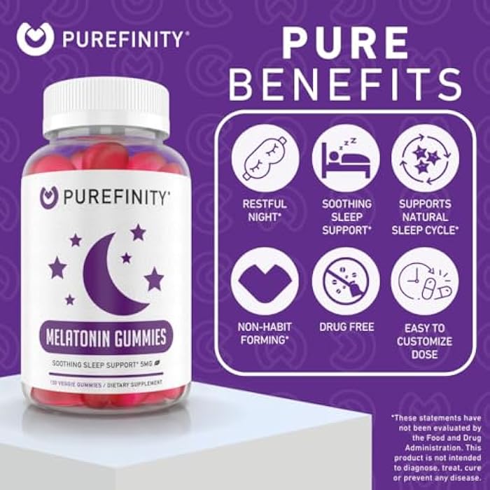 PUREFINITY Melatonin Gummies 5mg for Kids – Each Delicious Gummy is 2.5mg (2 Per Serving) for Easily Customizing Your Night, Gluten Free, Non-GMO, Vegan, 120 Count - Image 3
