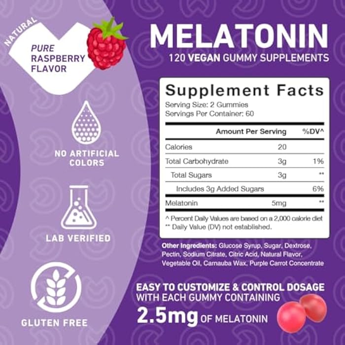 PUREFINITY Melatonin Gummies 5mg for Kids – Each Delicious Gummy is 2.5mg (2 Per Serving) for Easily Customizing Your Night, Gluten Free, Non-GMO, Vegan, 120 Count - Image 4