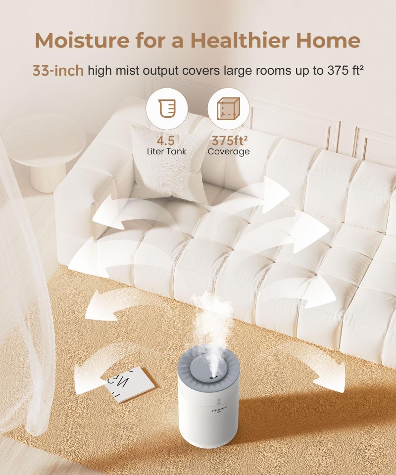 Abolee Humidifiers for Bedroom 4.5L Cool Mist with Essential Oil Diffuser, Humidifier Large Room, 24dB Quiet Air Humificador fit Baby Nursery & Plants, 360Â° Adjustable, Easy Fill & Cleaning (White) - Image 5