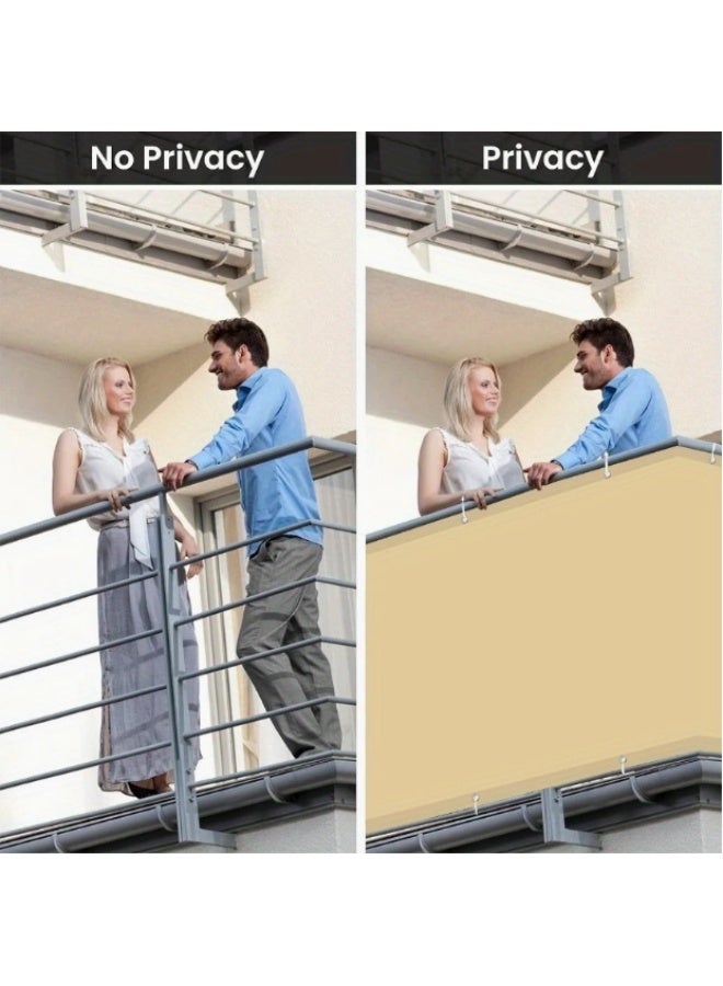 LINGWEI Balcony Privacy Screen Fence 0.9 x 5 Meter Beige – Windproof Mesh Shade Cover UV Protection with Grommets, Cable Ties & Rope - Image 5