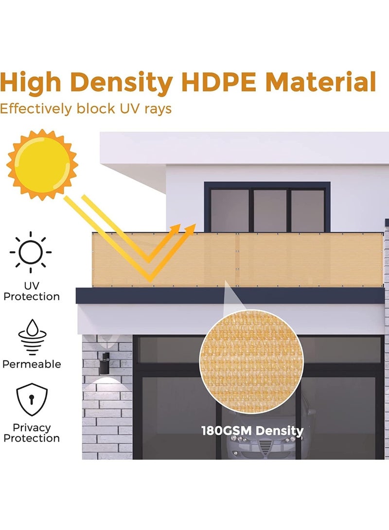 LINGWEI Balcony Privacy Screen Fence 0.9 x 5 Meter Beige – Windproof Mesh Shade Cover UV Protection with Grommets, Cable Ties & Rope - Image 4