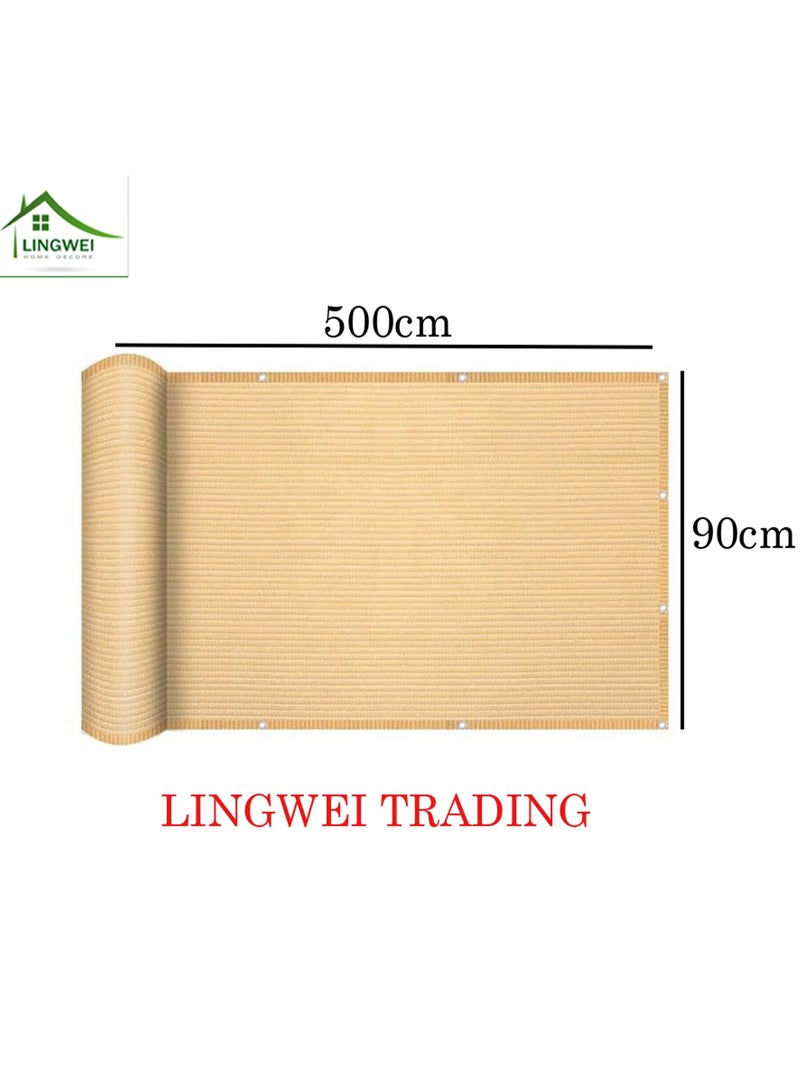 LINGWEI Balcony Privacy Screen Fence 0.9 x 5 Meter Beige – Windproof Mesh Shade Cover UV Protection with Grommets, Cable Ties & Rope - Image 3