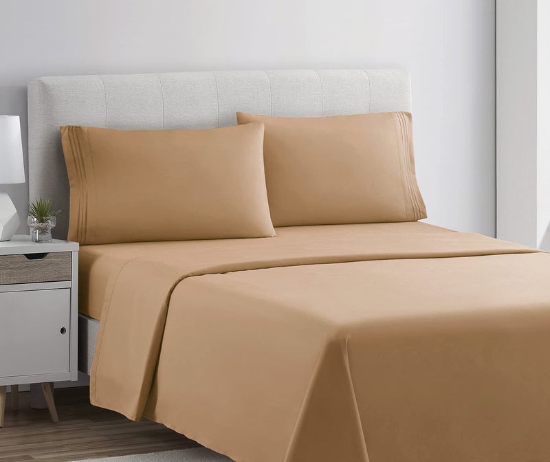 Clara Clark 1800 Premier Series 4pc Bed Sheet Set - King, Mocha Light Brown Carmel - Image 2
