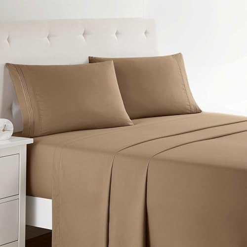 Clara Clark 1800 Premier Series 4pc Bed Sheet Set - King, Mocha Light Brown Carmel - Image 1