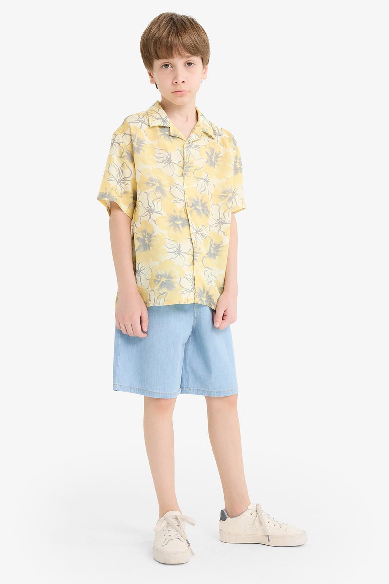 DeFacto Yellow Boy Boy Oversize Polo Neck Floral Viscose Shirt Casual - Image 2