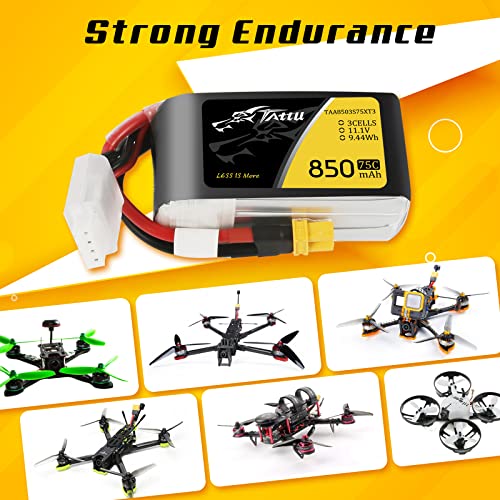 TATTU 11.1V 850mAh 75C 3S LiPo Battery Pack with XT30 Plug for 150 &180 Size Quadcopters - Image 4