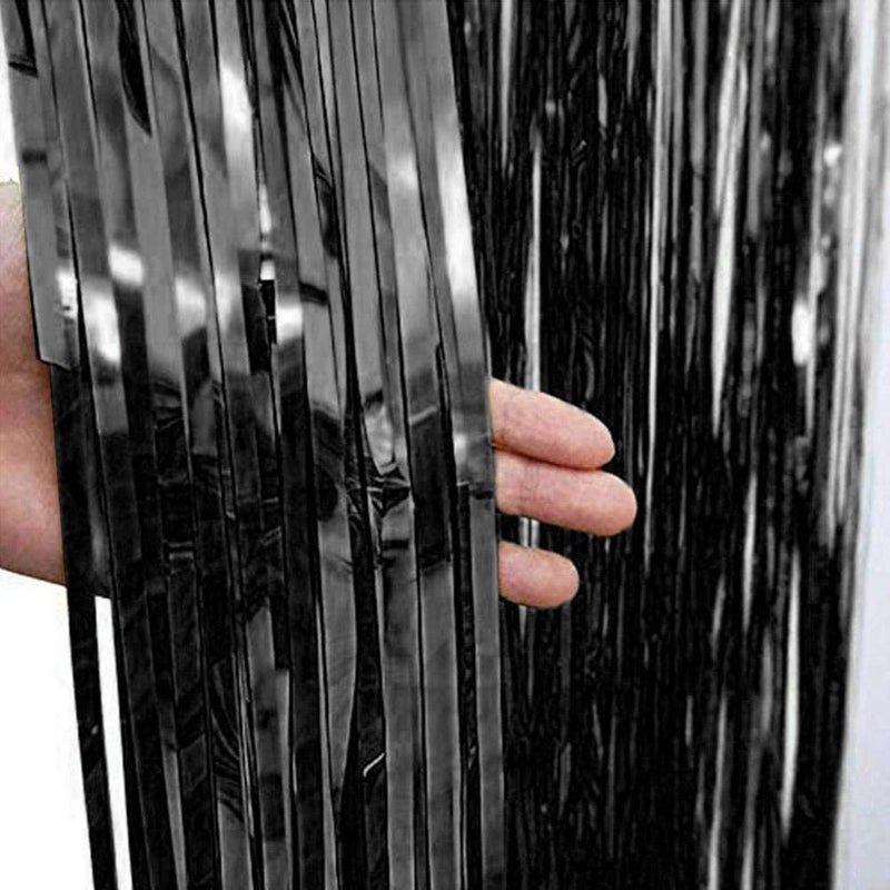 HK balloons 2PCs 3ft x 6 ft Metallic Foil Curtain for Birthday DecorBirthdayAnniversaryWeddingBachelorBaby Shower Photo BackdropBlack Pack of 2 - Image 2