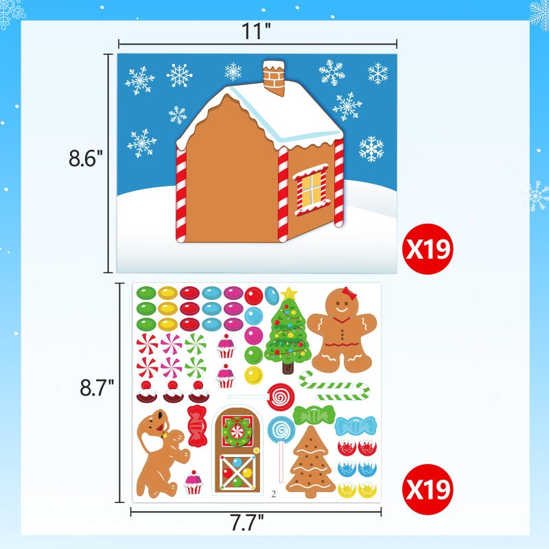 jollylife 38PCS Make-a-Gingerbread House Stickers for Kids - Christmas Party Game/Craft/Activity/Favor/Supplies - 19 Finished Products - Image 3